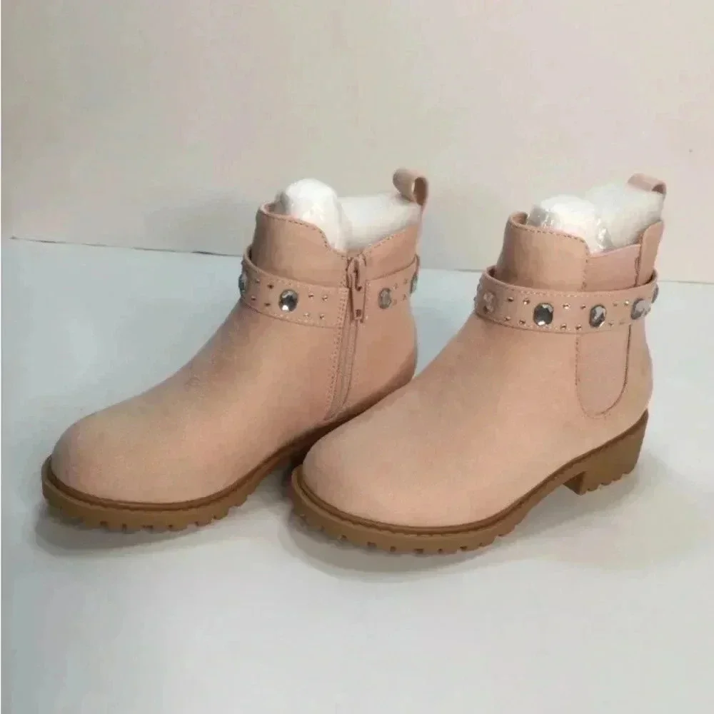 NIB Rilista Girls Lug Sole Boot Chelsea Non-slip  Suede Rhinestone Kids Size 4